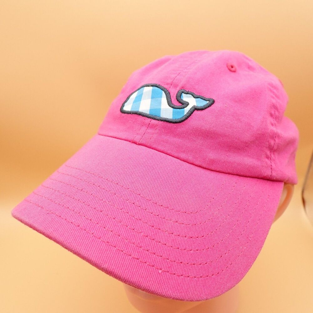 Vineyard Vines Hat Cap Strap Back Pink Blue Whale Gingham Patch Preppy